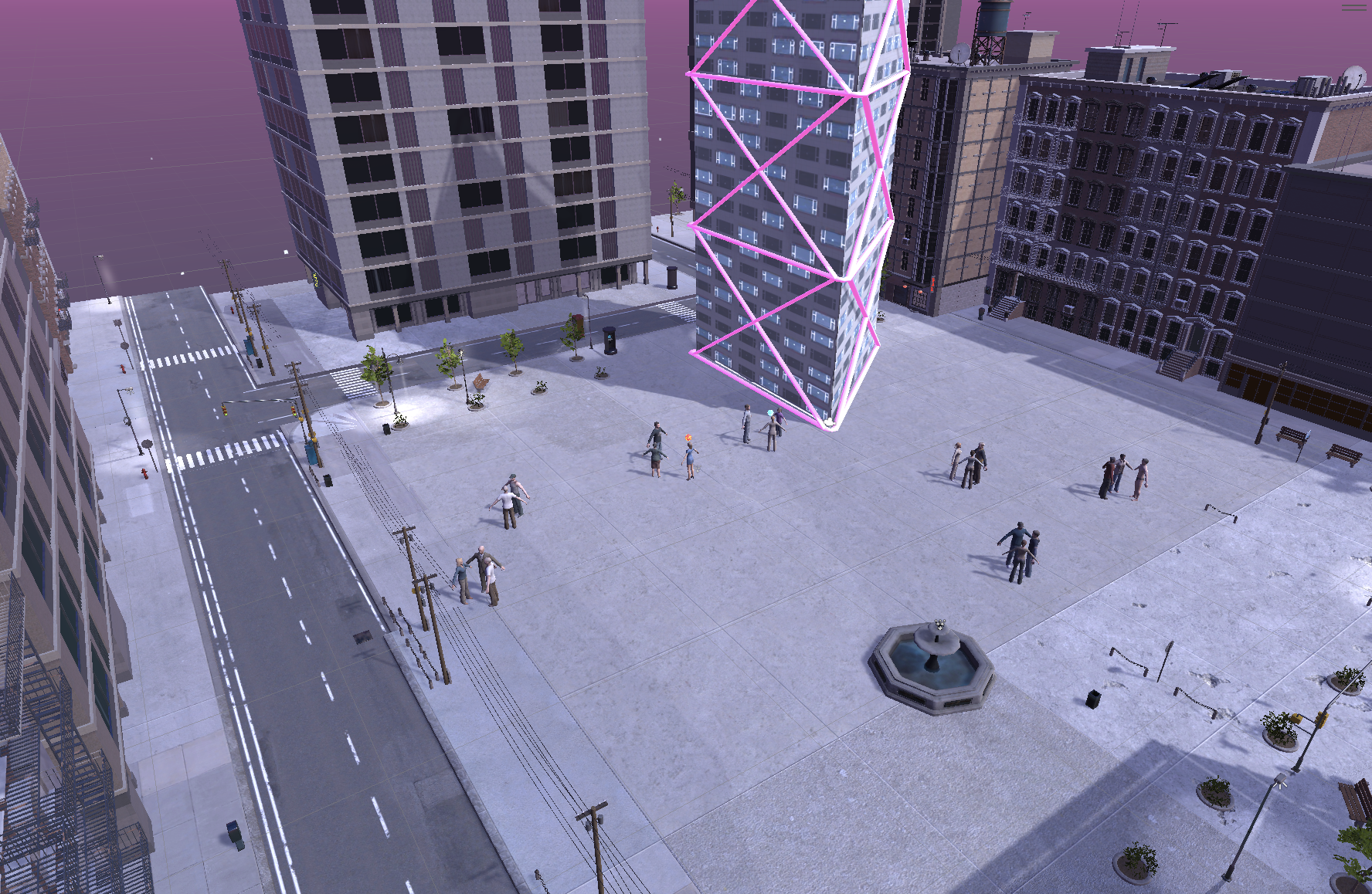 The Planet Bang urban square scene